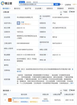 愛企查顯示,阿里巴巴成立尋鄉(xiāng)網(wǎng)絡(luò)公司,注冊(cè)資本100萬(wàn)元